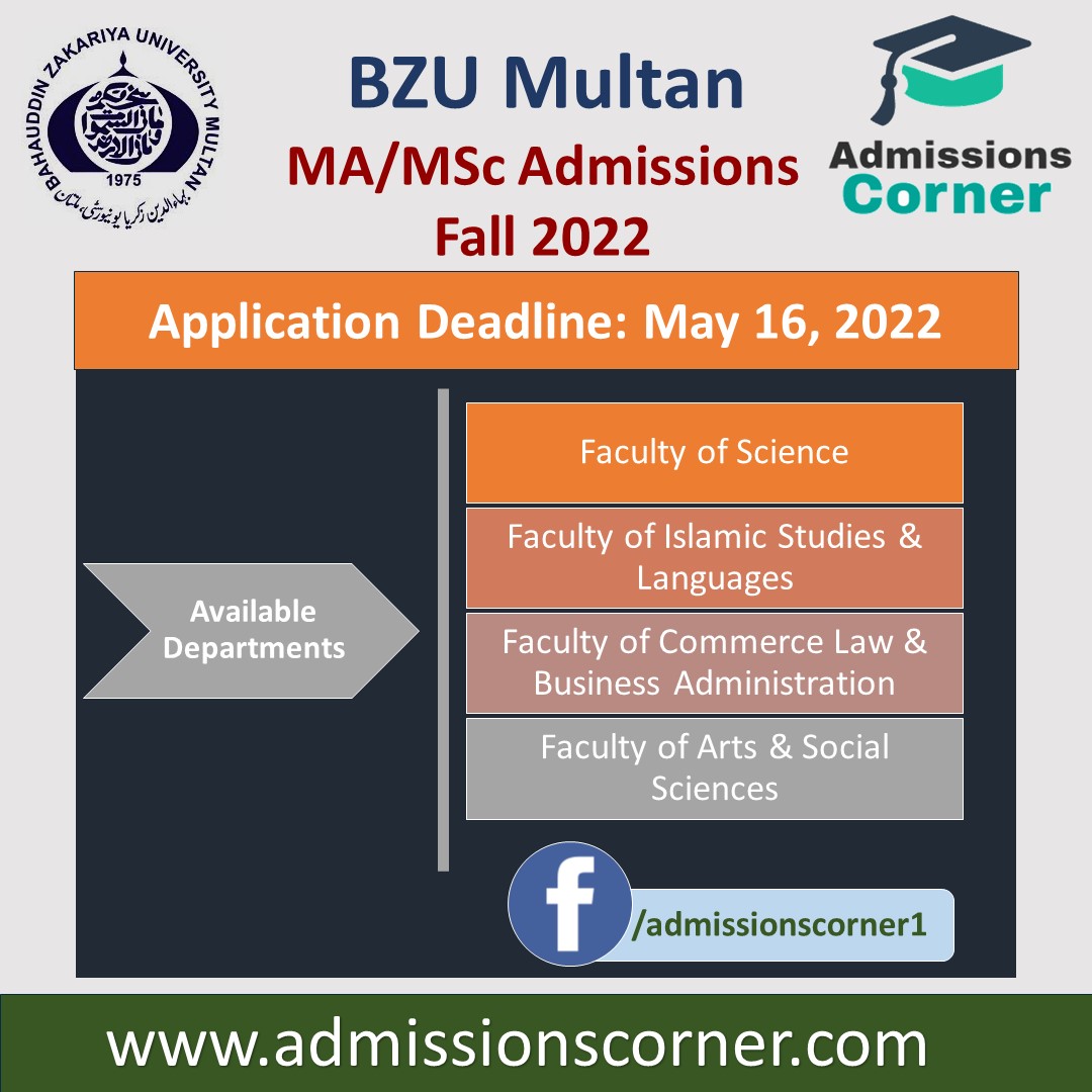 BZU Multan MA MSc Admissions Fall 2022 - Admissions Corner