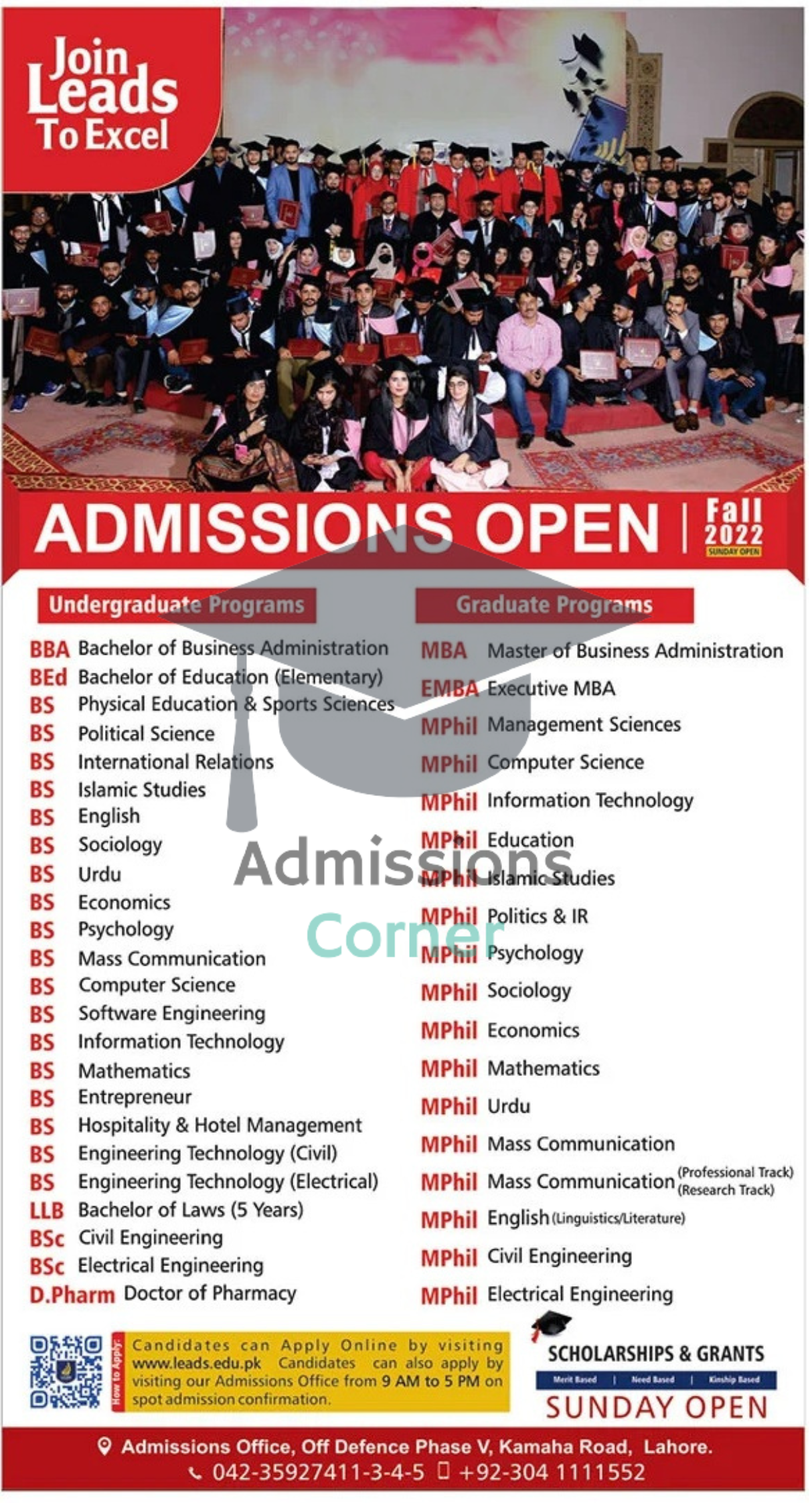 Lahore Leads University Admissions Fall 2022 - Admissions Corner