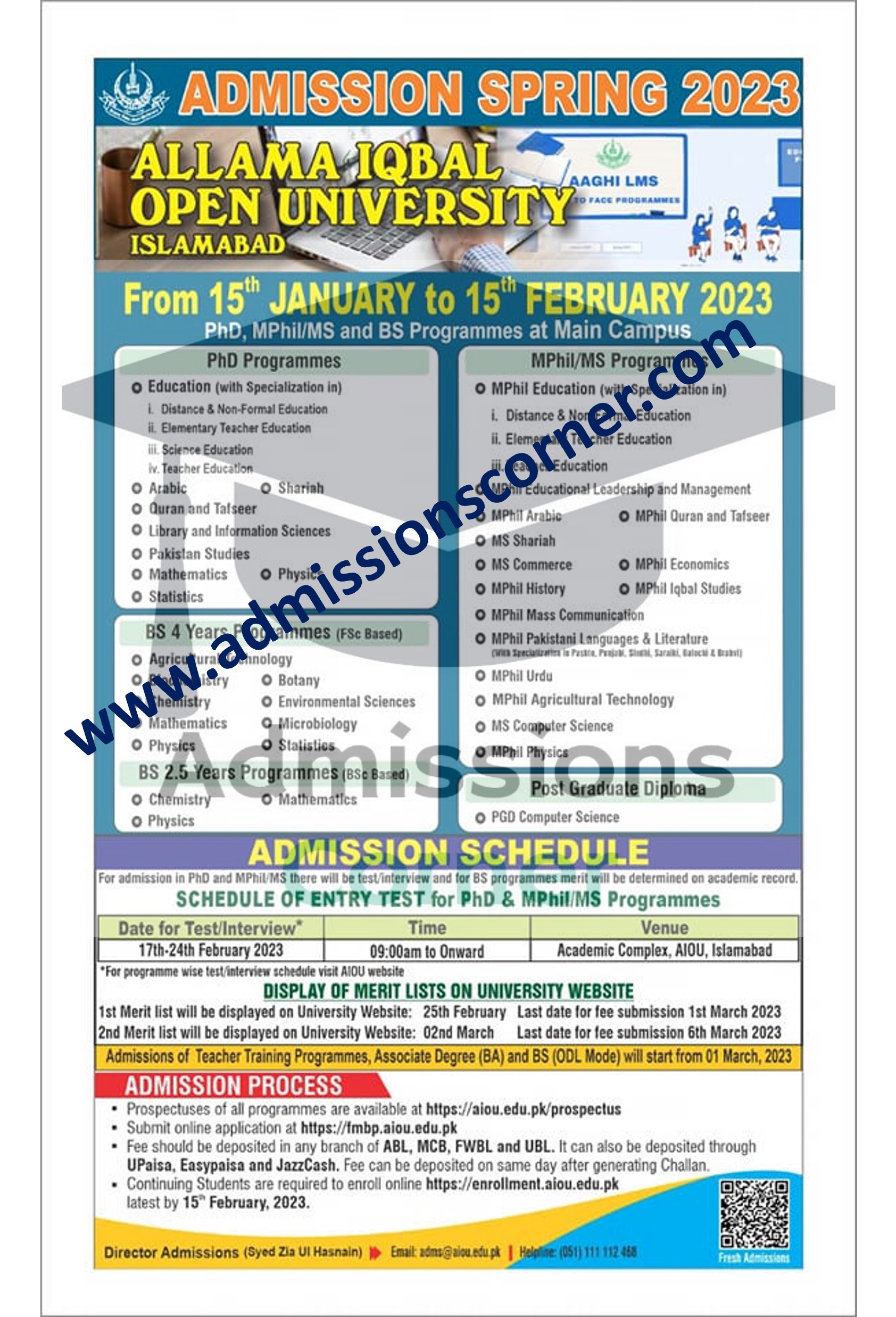 Allama Iqbal Open University AIOU Admissions Spring 2023