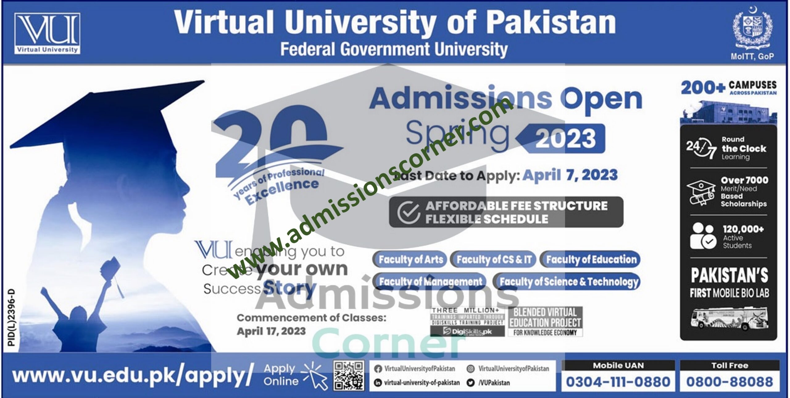 Virtual University Of Pakistan Admissions Spring 2023