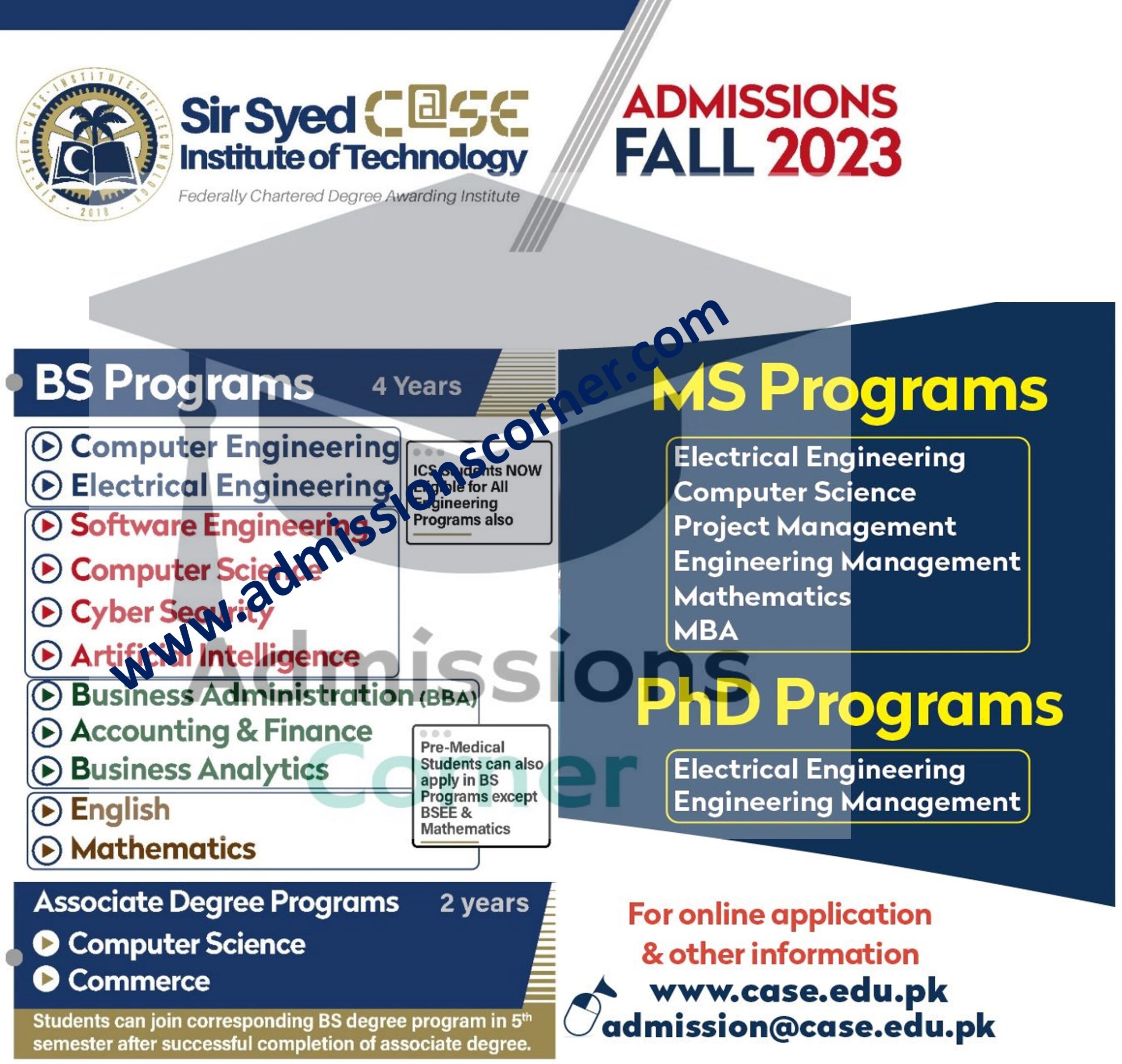 Sir Syed CASE Institute Of Technology Islamabad Admissions Fall 2023