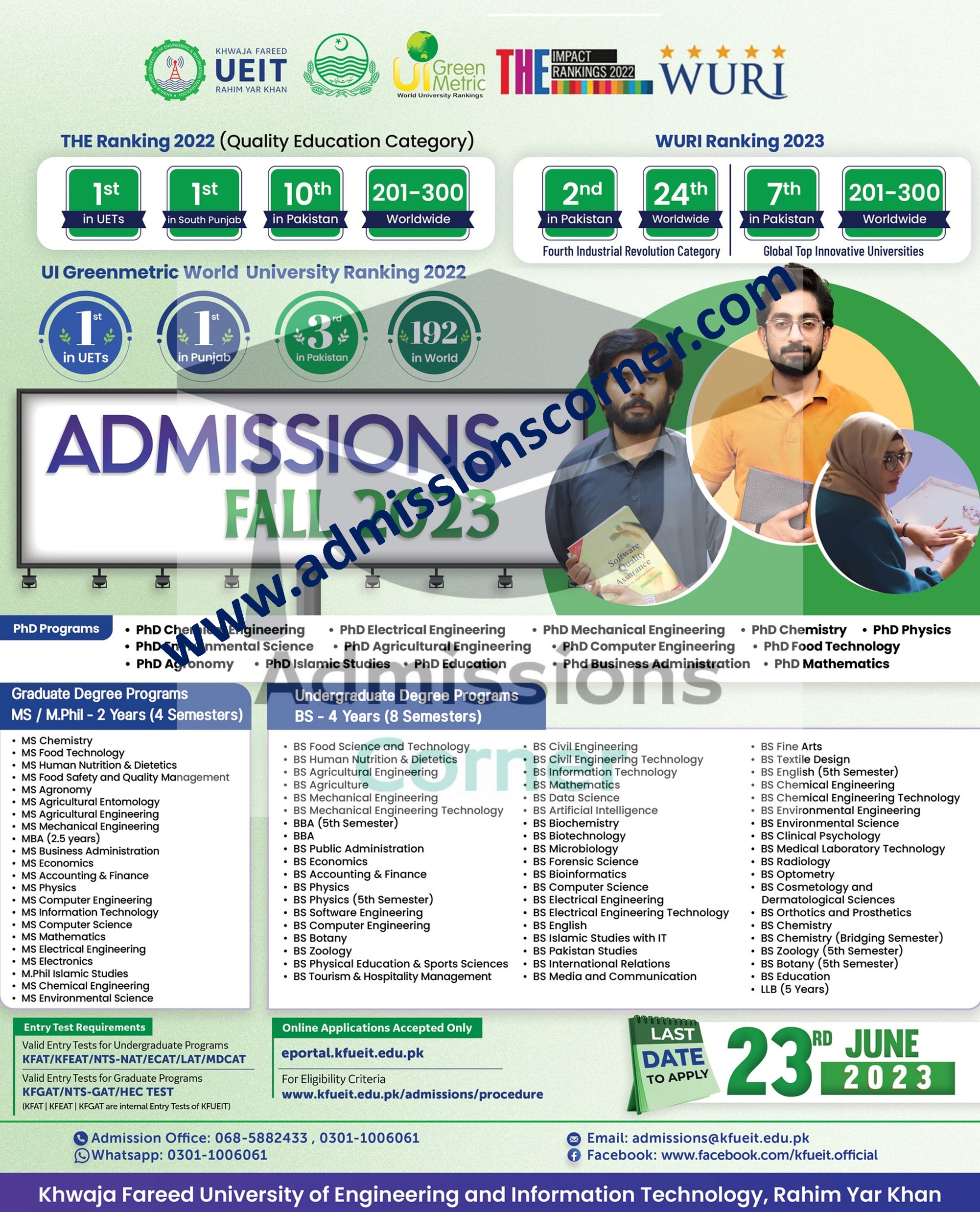 Khawaja Fareed University KFUEIT Admissions Fall 2023